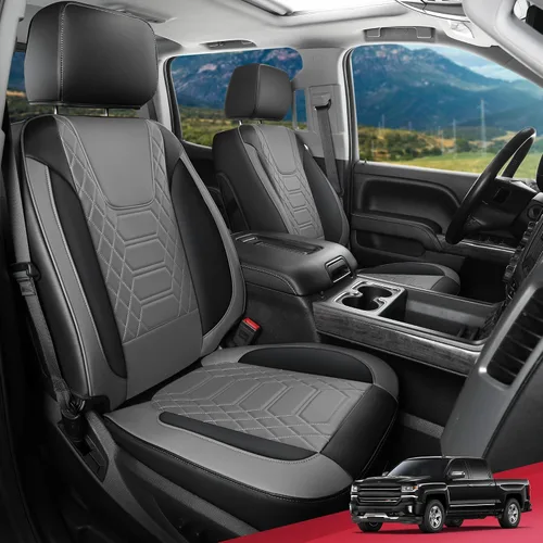 Vista 9 de FREESOO - Funda de asiento personalizada Silverado 1500/2500/3500 2014-2018, color negro custom fit, faux leather, waterproof, 5 seats, airbag