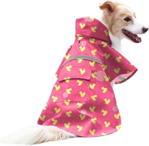 Vista 10 de NACOCO - Impermeable ajustable para perros, poncho a prueba de agua, ropa ligera para lluvia con capucha y tira reflejante, m, Azul
