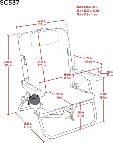 Vista 3 de Rio Beach - Paquete de 2 sillas de playa con almohada, brazos y bolsa de almacenamiento, silla de camping portátil ligera para exteriores con Azul