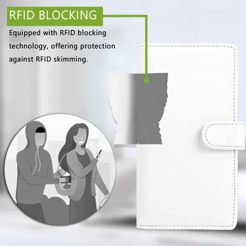 Vista 5 de LOLOMLO Cubierta de cuero de la PU para registrar cheques duplicados, soporte de chequera de bloqueo RFID, Blanco, Estilo Billetera
