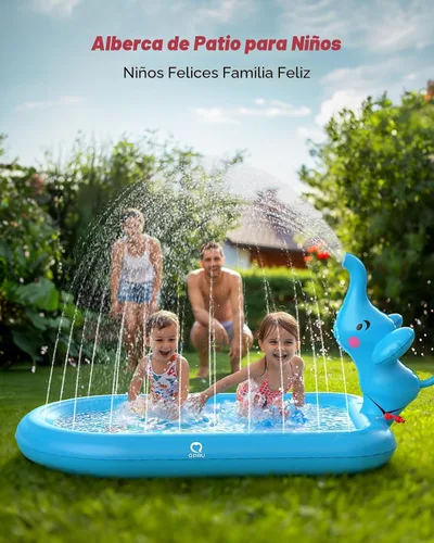 Vista 7 de QPAU Almohadillas de salpicaduras para niños pequeños de 1 a 3 años, tapete de juguete de elefante azul para niños, tapete de juego al aire libre