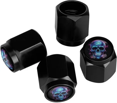 Vista 7 de Wolf - Tapones de válvula de neumático con bandera americana, tapas de válvula de neumático de aluminio negro, cubiertas universales