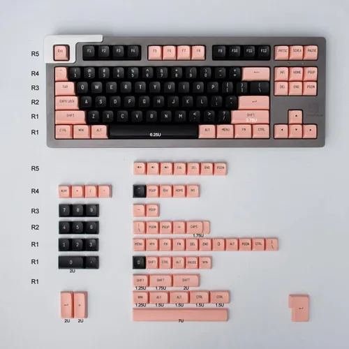 Vista 3 de Teclas rosadas y negras de 150 teclas Doubleshot MSA Profile Custom Keycaps para teclado de juegos 61/64/68/84/87/96/104/108