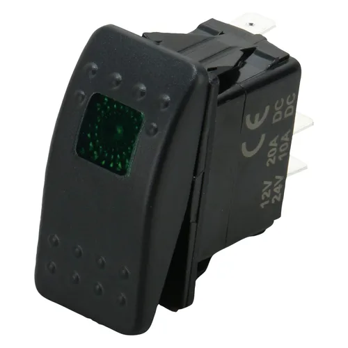 Vista 2 de Amarine Made 12v 20 Amp Impermeable LED On/Off Boat Marine SPST 3P Interruptor basculante con luz (verde)