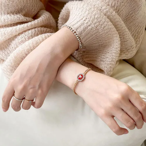 Vista 2 de HZMAN Pulsera de mano de Fátima chapada en oro rosa de 14 quilates para mujeres y niñas, pulsera de protección contra el mal de ojo Hamsa, pulsera