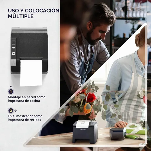Vista 5 de Volcora Impresora térmica de recibos, impresora POS de 3.150 in con cortador automático, interfaz USB/Bluetooth para Windows/MAC/Linux, cajón