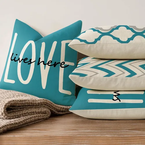 Vista 2 de YCOLL Juego de 4 fundas de almohada de estilo rústico 16x16 Fundas decorativas de almohada de lino para sofá, cama, dormitorio, decoración del hogar