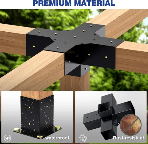 Vista 4 de Kit de pérgola Grehitk - Soporte de esquina de ángulo recto de 5 vías para bricolaje Base de poste de madera para cenadores, patio, cabaña