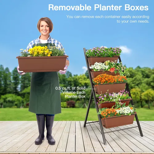 Vista 7 de S AFSTAR Macetero vertical de 5 niveles, cama de jardín elevada de 5 capas con 5 jardineras desmontables y marco de metal, contenedores elevados