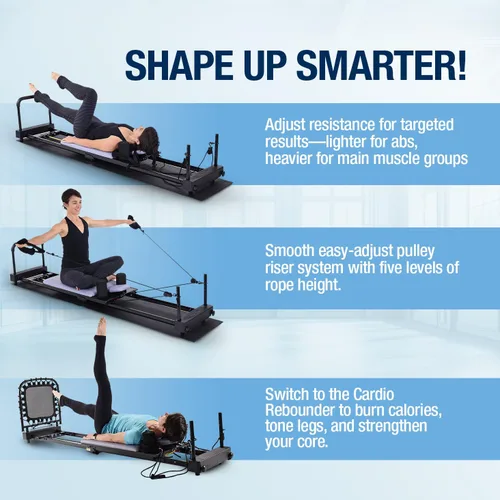 Vista 4 de AeroPilates Reformer 4420 Plus Alfombrilla de Piso - Máquina de Entrenamiento Pilates Reformer para Gimnasio en Casa - Rebotador de Fitness Cardio