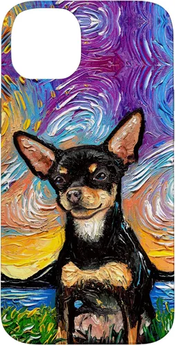 Vista 15 de Negro y bronceado liso Chihuahua Starry Night Dog ilustraciones caso para iPhone 17
