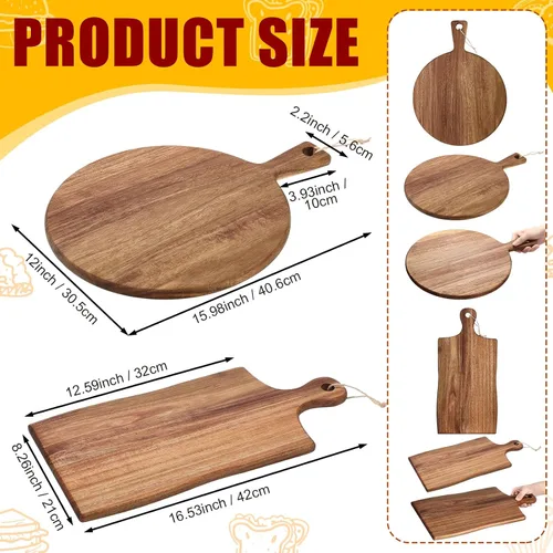 Vista 2 de Hsei 2 piezas Tabla de cortar de madera de acacia con mango Tabla de charcutería de madera grande Pala de tallar Juego de corte Bandeja para servir