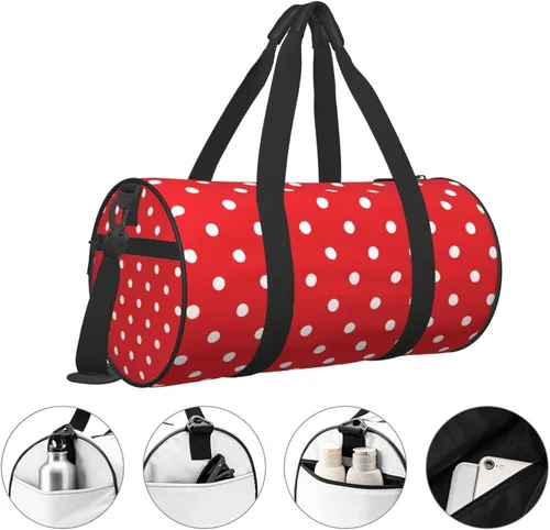 Vista 3 de Large Duffle Bag for Travel - Retro White Polka Dots Red Print Gym Bag for Women Men, Travel Foldable Bags for Women Men with Zippered Multiple