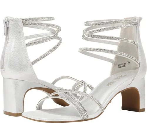 Vista 3 de DREAM PAIRS Tacones negros para mujer tacón bajo con diamantes de imitación gruesos puntera abierta sandalias de vestir para novia boda fiesta noche