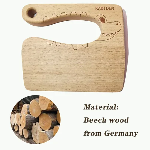 Vista 4 de Cuchillo de madera para niños, cuchillos seguros para niños, juguete de cocina, picador, cortador de verduras y frutas (para 2-8 años)