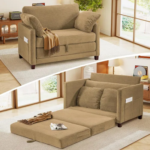Vista 18 de Sofá cama loveseat de 51 pulgadas, sofá cama convertible de chenilla para espacios pequeños, sofá cama plegable con asiento profundo, 2 almohadas
