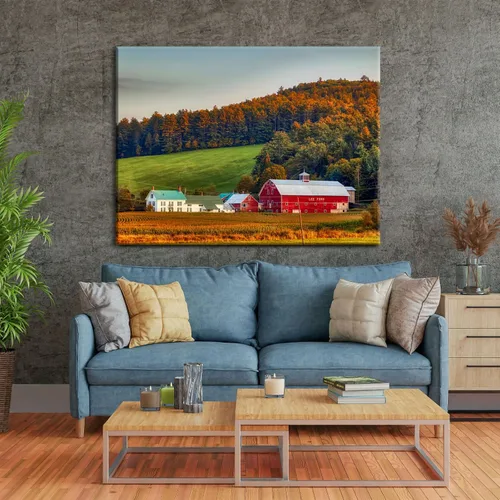 Vista 4 de YONICA Autumn Paintings - Lienzo decorativo estético de otoño para decoración de oficina en casa, paisaje de granja de otoño con imágenes impresas