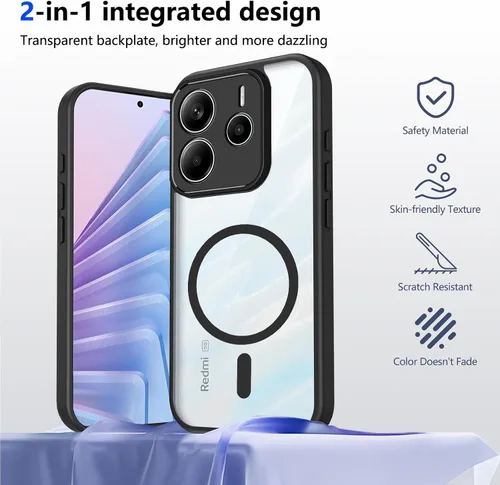 Vista 416 de Funda magnética transparente compatible con Xiaomi 17T, color negro 2 en 1 PC + TPU cubierta de teléfono a prueba de golpes, carcasa protectora