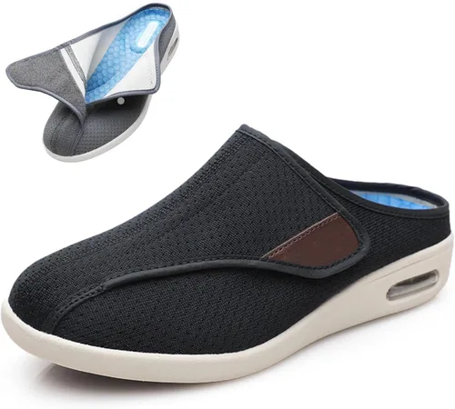 Vista 8 de bumuam Zapatos para diabéticos para hombre, zapatos anchos ajustables, ligeros, antideslizantes, ortopédicos, para caminar, artritis, pies Beige