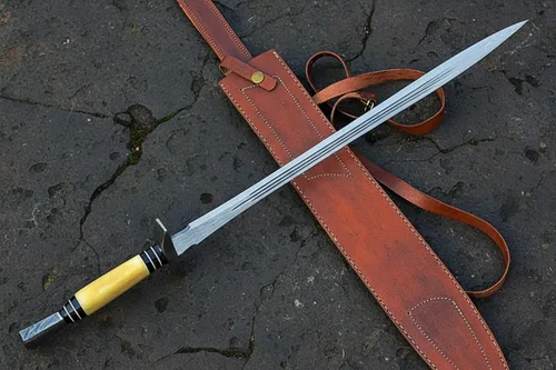 Vista 5 de Maximus Gladius - Espada romana, hoja de doble borde de acero de Damasco forjado a mano, mango de madera de nogal con espaciadores de latón, 29
