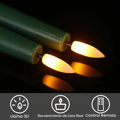 Vista 2 de GenSwin Flameless Taper Candles with Remote Timer, Real Wax LED Flickering Candlesticks Battery Operated 3D Wick for Wedding, Party, Home(Christmas