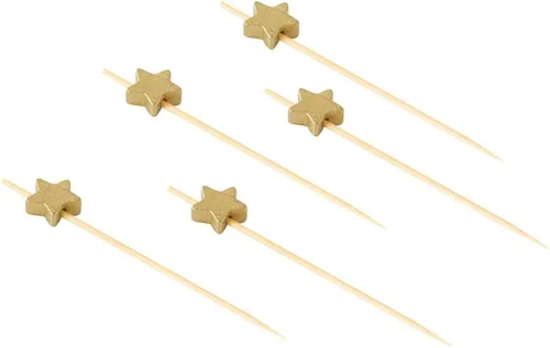 Vista 11 de Restaurantware Pinchos de comida de 3.5 pulgadas, 1000 palitos de canapé con estrella dorada, resistentes, desechables, de madera de bambú