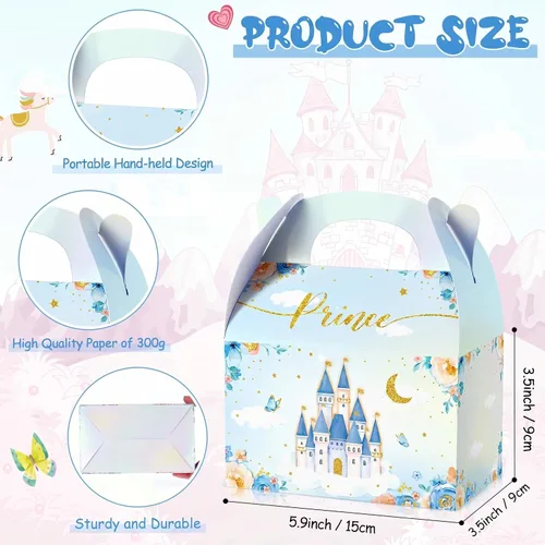Vista 3 de Caja de regalo Nezyo Princesa y Príncipe - Cajas de regalo de cartón con corona rosa y azul para cumpleaños de niño o niña