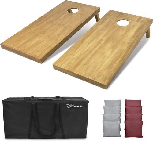 Vista 72 de GoSports 4 ft x 2 ft Regulation Size Wooden Cornhole Boards Set with Light Brown Finish - Includes Carrying Case and Bean Bags Negro- gris