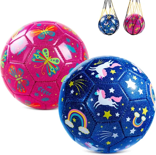 Vista 13 de INPODAK Balón de fútbol tamaño 3 tamaño 2 para niños pequeños 1-3 3-8, 1 o 2 unidades de dibujos animados de dinosaurio pequeño unicornio pelota