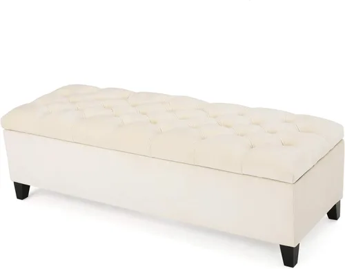Vista 11 de Christopher Knight Home Ottilie Boucle Fabric Storage Ottoman Bench, Wooden Rectangular Ottoman with Storage, Bedroom End of Bed Foot Stool Beige
