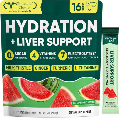 Vista 13 de Paquetes de hidratación Venture Pal + apoyo al hígado - Polvo de electrolitos líquidos diarios IV con 7 electrolitos y 5 vitaminas, cardo mariano +