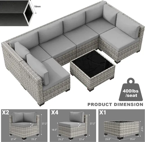 Vista 6 de Juego de sofá modular de mimbre de polietileno para exteriores Gris
