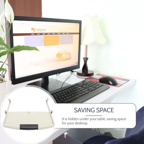 Vista 2 de MAGICLULU Caja para teclado de computadora, bandeja de teclado debajo de la mesa, cajón de teclado, soporte para computadora de escritorio, soporte