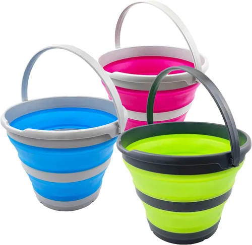 Vista 13 de SAMMART Cubo de plástico plegable de 10 L (2.6 galones), bañera redonda plegable, cubo de agua portátil para pesca, bote de agua para exteriores