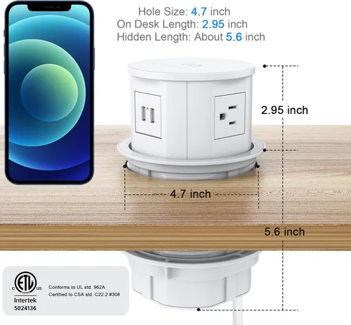 Vista 3 de [Usado] ANNQUAN 4.75" Pop Up Outlet para Encimera Cargador Inalámbrico 1A1C Blanco