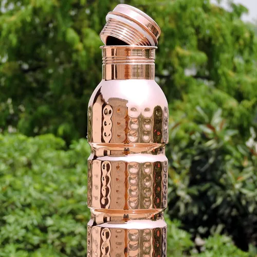 Vista 7 de Botella de agua de cobre puro martillado Botella elegante de cobre sin juntas con beneficio ayurvédico 100% puro y a prueba de fugas, capacidad