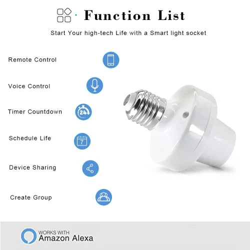 Vista 7 de QIACHIP Adaptador de enchufe de luz de control remoto E26 E27, soporte de luz inteligente ZigBee compatible con control de voz Alexa Echo, requiere