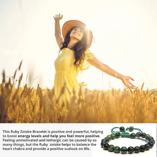 Vista 43 de Adjustable Crystal Bracelet – Gemstone Bead Bracelet with Adjustable Macrame String – Chic Gemstone Bracelet for Men and Women – 8mm Round Healing