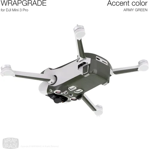 Vista 3 de WRAPGRADE Pegatinas de piel compatibles con DJI Mini 3 Pro Color de acento (verde militar)
