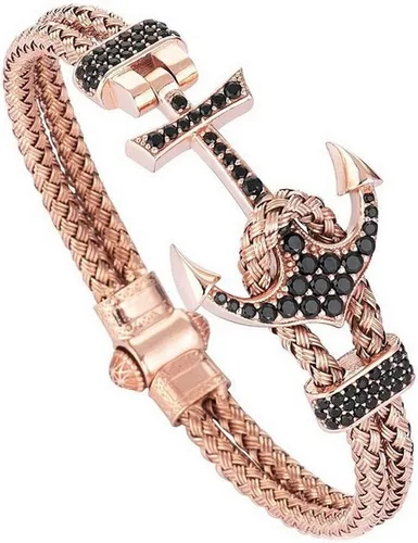 Vista 3 de Brazalete de ancla para hombre con ancla de acero inoxidable y correa de piel negra BCB-0125