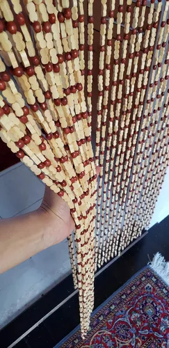Vista 14 de BeadedString - Cortina con cuentas de madera natural y bambú, 77 pulgadas de alto (azul, 35.5 pulgadas de ancho)