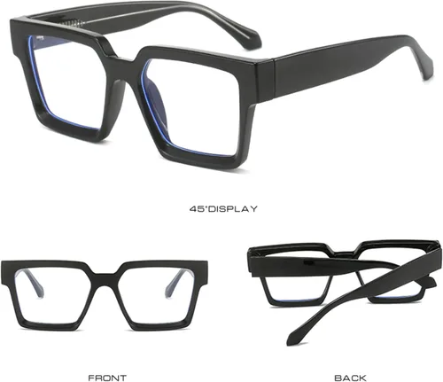 Vista 5 de Kursan Gafas cuadradas negras para mujeres y hombres, lentes transparentes de gran tamaño con marco grueso