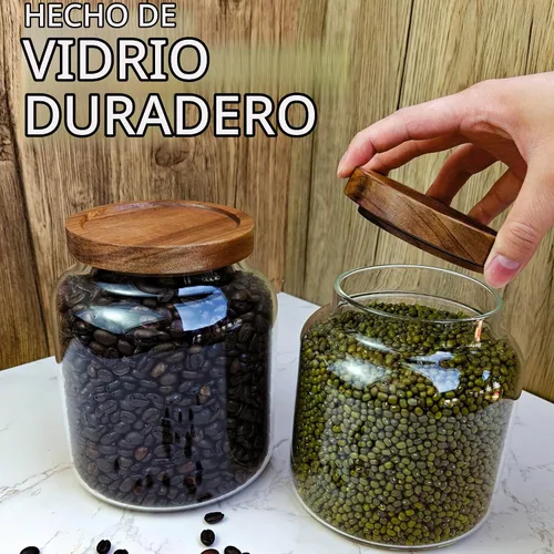 Vista 5 de 1 tarro de almacenamiento de vidrio con tapas herméticas, recipiente de café de 54 onzas líquidas (54.1 fl oz) con tapa de madera, recipiente