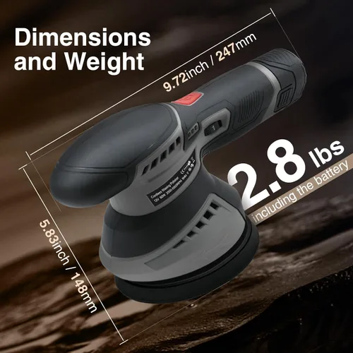 Vista 6 de Pulidora Inalámbrica de 5 Pulgadas DA con 6 Velocidades Variables de 2500-5500 RPM, Batería Recargable de 2.0Ah, Pulidora para Detalles