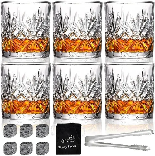 Vista 8 de Juego de 2 vasos de whisky de 11 onzas, vasos de vidrio de estilo antiguo, vasos de whisky whisky, vasos de whisky escocés para coñac, cóctel, ron