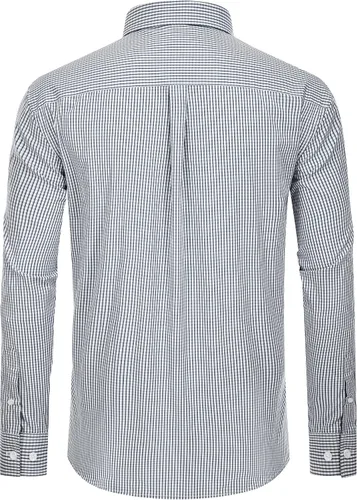Vista 2 de Alimens & Gentle - Camisas a cuadros con botones para hombre, camisas de vestir de manga larga, de algodón, corte estándar Negro (Black Gingham)