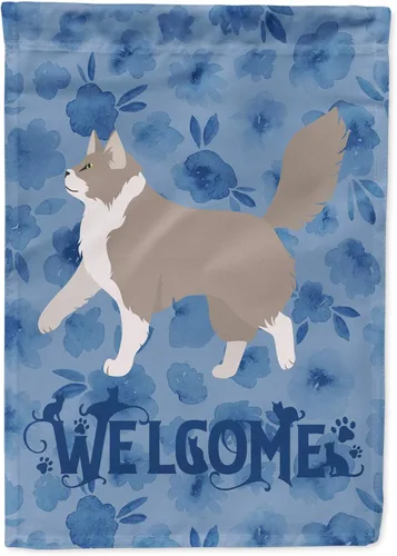 Vista 326 de Caroline's Treasures CK4813CHF - Bandera de bienvenida con gato abisinio azul, manga grande, para porche, para colgar en la pared, poliéster