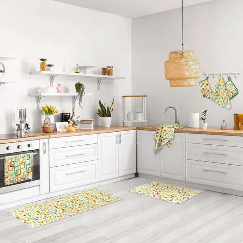 Vista 5 de Fanfanwin Juego de 10 manoplas de horno coralinas para ollas, juego de alfombras y toallas de cocina de mediados de siglo de los años cincuenta