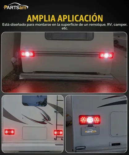 Vista 6 de Partsam 2 luces LED rectangulares para remolque, cámper, caravana, luces traseras triples, luces traseras de marcha atrás, luces traseras de montaje