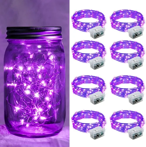 Vista 12 de Paquete de 6 luces de hadas a pilas con temporizador remoto, 8 modos de iluminación, 7 pies, 20 luces LED impermeables para Halloween, Navidad